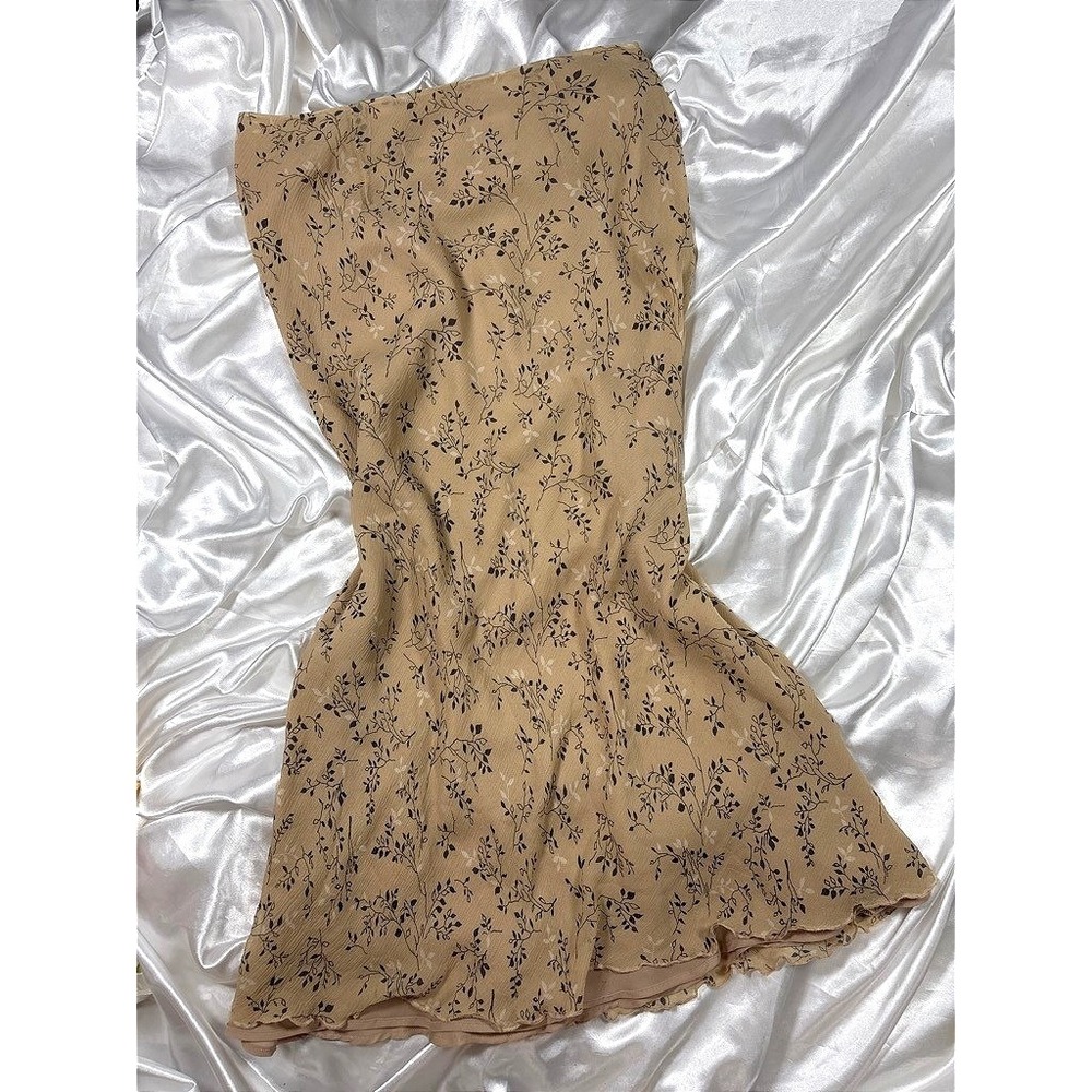 vintage botanical Silk Midi Skirt Tan Jaclyn Smith Classic Floral 8